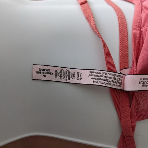 Victoria's secret pink salmon red strappy triangle bra wireless Medium @B036 - Picture 5 of 8